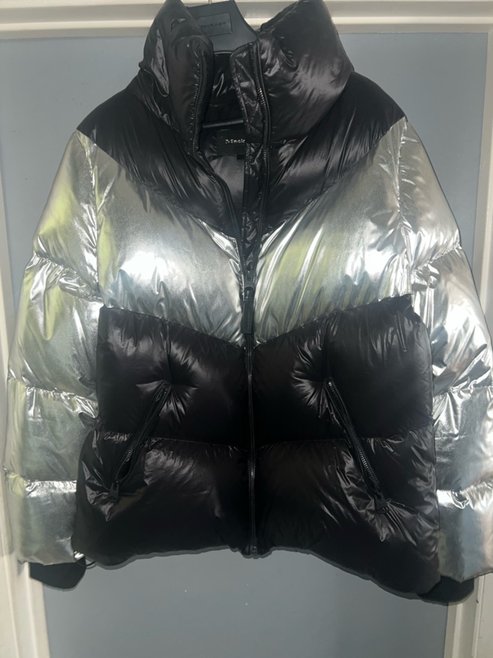 Black & Silver Puffer Jacket - Women's Winter Coat